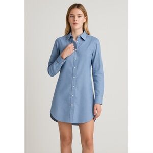 Onia Women's Shirtdress Plaid Sky Blue Long Sleeve Casual Soft Large